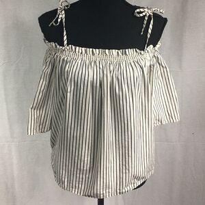 H&M size 6 white blue stripe angel sleeved crop top elastic scoop neck tie strap